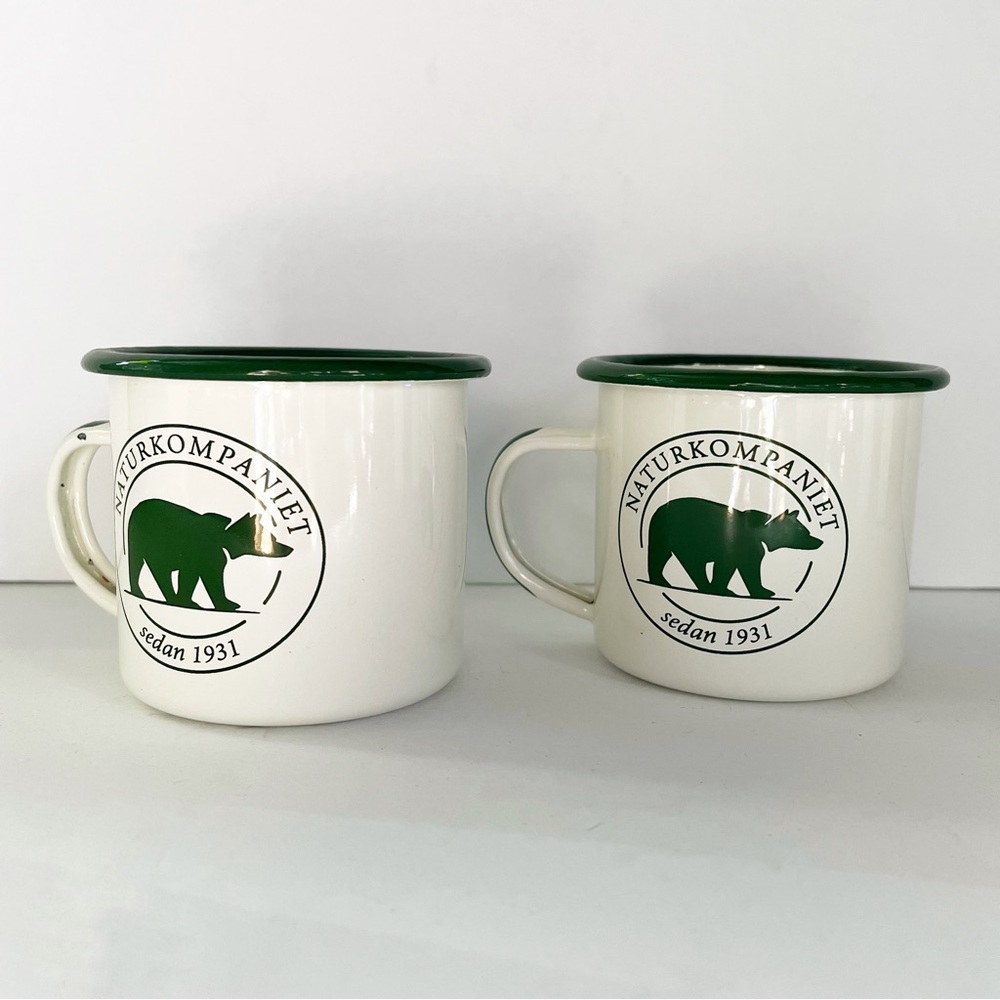 NATURKOMPANIET Enamel Camping Bear Coffee Cup Set of 2 Swedish Outdoor